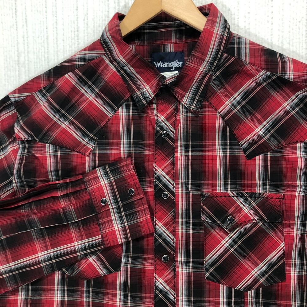 Wrangler Plaid Western Shirt Long Sleeve Button Up Red Black‎ XL/XG/1G